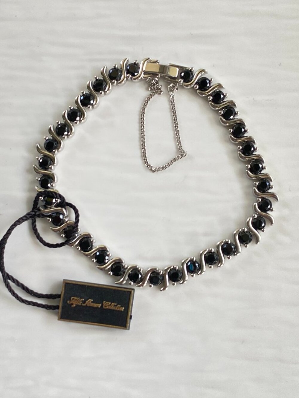Fifth Avenue Collection Black Swarovski Crystal Rhodium Tennis Bracelet 8" NWT